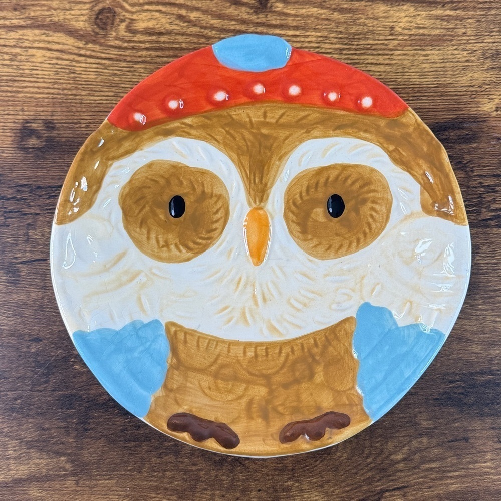 Whimsical Owl Ceramic Plate with Colorful Accents